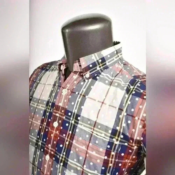 SOPHNET White Blue Red Polka Dot Tartan Cotton Button Down Shirt Med 38 Japan - Picture 5 of 9